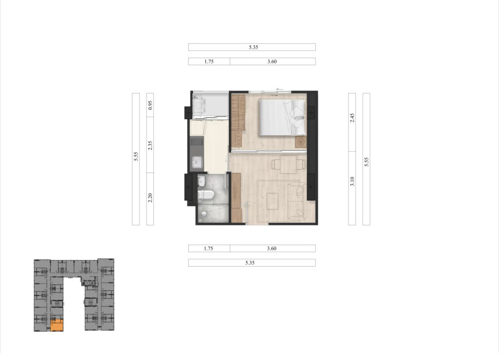 Ram40-Room-Type-1Bedroom-27SQM-Inner-Front-North-RB