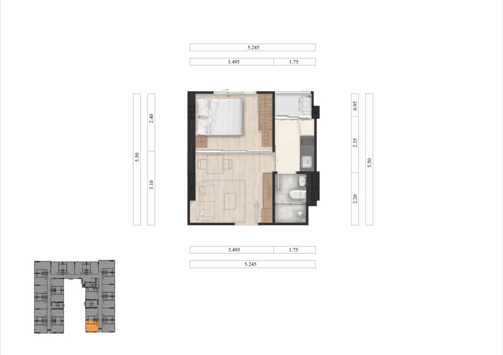 Ram40-Room-Type-1Bedroom-27SQM-Inner-Front-South-LB2